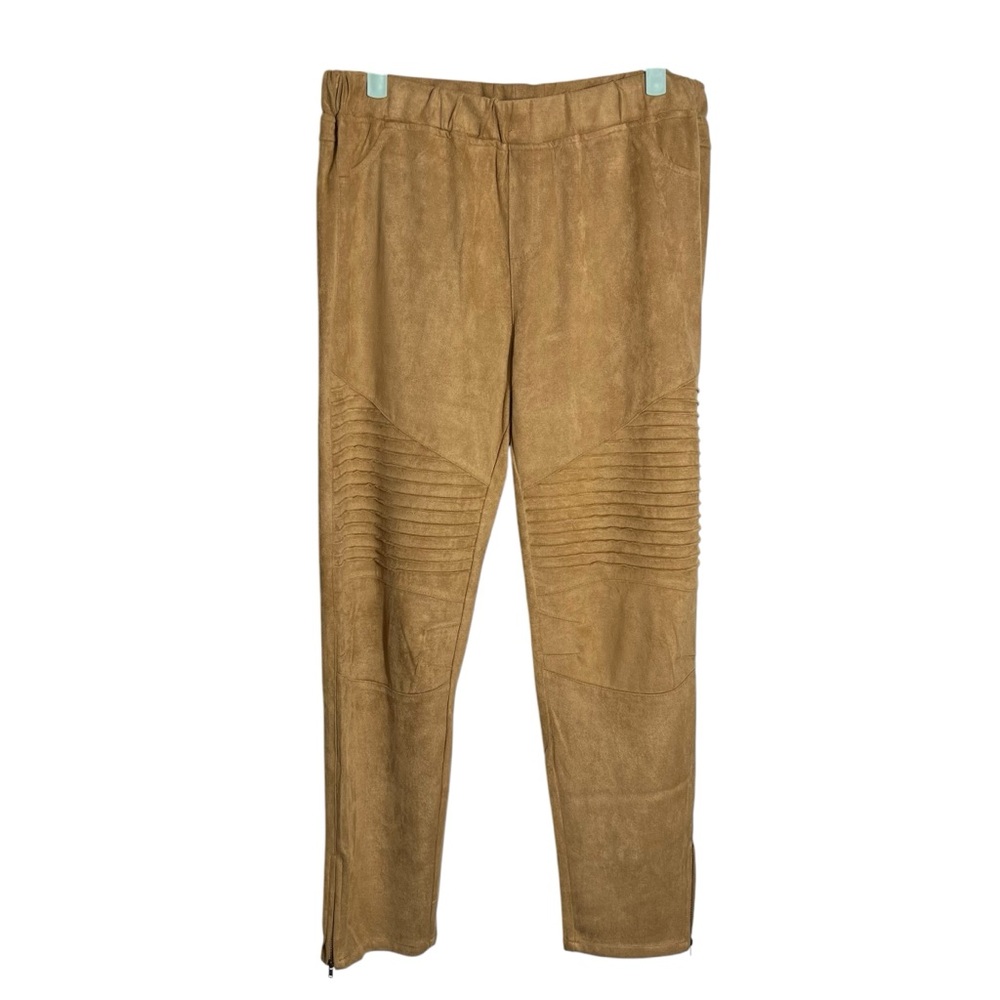 Umgee Faux Suede Moto Pants Brown Leggings, 2XL